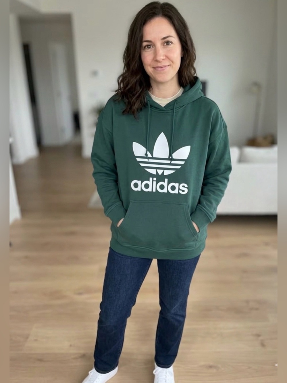 adidas Trefoil Hoodie Green Hoodie Size Medium